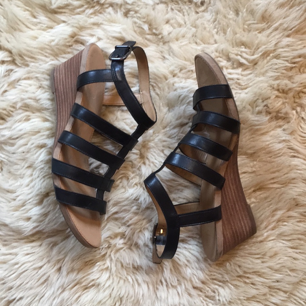 Franco Sarto black strappy wedges